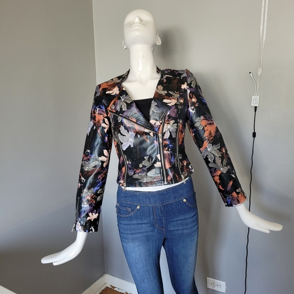 Another Story Jackets & Blazers - Another Story Leaf Print Moto Jacket, VGUC, Size XS